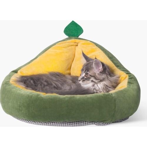 Cat Bed Avocado Shaped Dog Bed Cushion Modern Green Sleeping Cave Cozy House Pet Nest for Cats Small Dogs with Removable Pillow