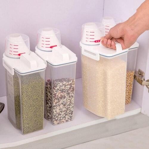 Kitchen Transparent Plastic Cereal Dispenser Storage Box Food Grain Container Grain sealed box With measuring cup organizador