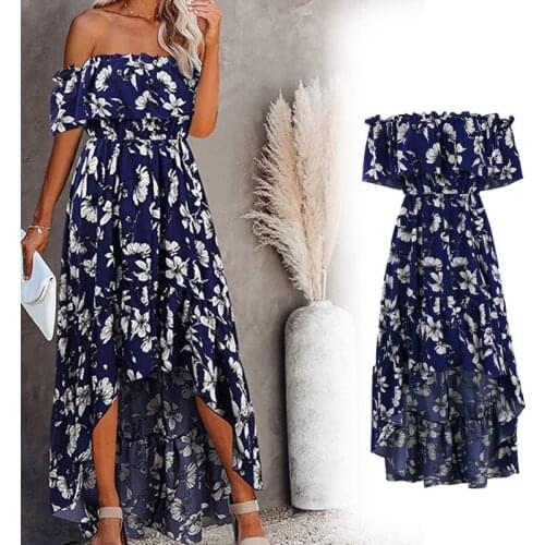 Summer Womens Dress 2021 Casual Floral Print Dress Boho Dress Beach High Waist Daily Loose Sexy A-Line Midi Dresses Party Dress