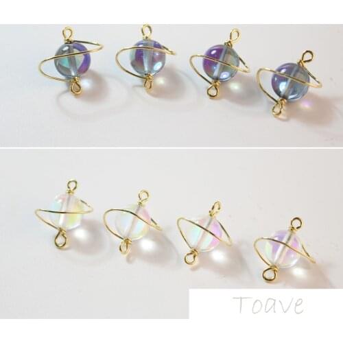 Copper plated 18K gold blue magic planet round double hanging diy earrings bracelet necklace material accessories