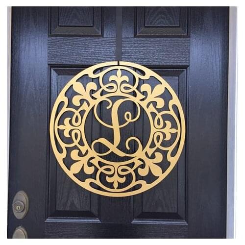 Fleur de lis Metal Monogram Door Hanger, Door Wreath, Personalized Decor, Metal Sign, Monogram
