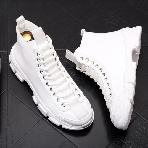 New High quality Fashion Mens yellow with white Casual Round Toe platform Shoes Man Trending Leisure high tops Shoes h21