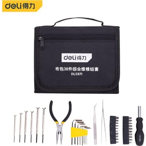 DL5971 Household Tool Set Elbow Tweezers Needle Nose Pliers Slotted Screwdriver Flat Hexagon Socket Set 38 DIY Tools Per Set