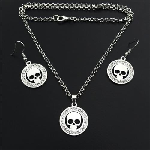 Pirates of the Caribbean The Black Pearl Aztec Coin Medallion Skull Stainless Steel Jewelry Set Necklace Earrings Halloween Gift