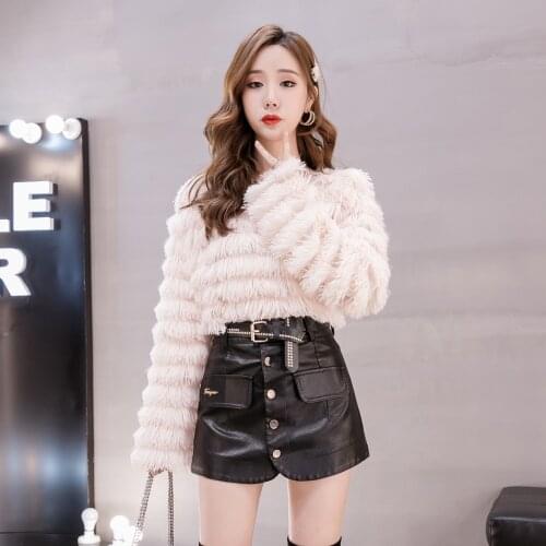 2020 autumn and winter new high waist slimming fake two-piece short skirt fashion all-match outer wear pu leather shorts DK519