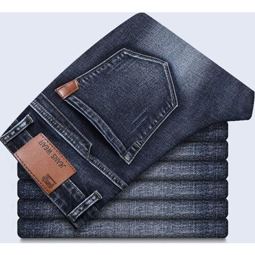 Richkeda Store New 2021 Mens Business Fashion Jeans Autumn Winter New Classic Style Brand Straight Pants Thick ElasticTrousers