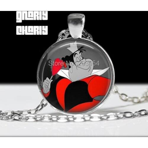 New Steampunk handmade movie Queen of Hearts Necklace 1pcs/lot bronze or steel 25mm Glass Pendant vintage jewelry mens xmas man
