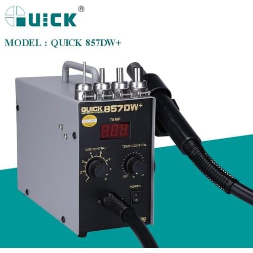 QUICK 857DW+ 110V/220V 580W Hot Air Gun SMD Rework Station With Helical Wind Desoldering Station For SMD/SOIC/CHIP/PLCC/BAG