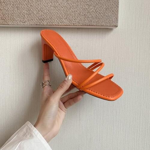 High Heel Sandals Slippers Slip On Open Toe Sandals Casual Outdoor Slippers Narrow Band sandals Women Summer Sandalsrt678