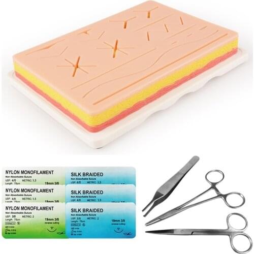 Suture Training Kit, Skin Operate Suture Practice Model Training Pad Needle Scissors Tool Kit Teaching Equipment
