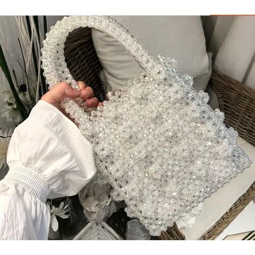Clear Beaded Women Handbag 2018 Luxury Pearls Handmade Bags For Women Crystal Pearls Girls Evening Party Bag Fashion Casual Tote