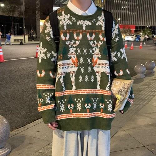 ZAZOMDE Winter Xmas Sweater Men Thicken Snowflake Knitted Sweater Student Tops Clothes O Neck Pullover Long Sleeve Pullovers Men