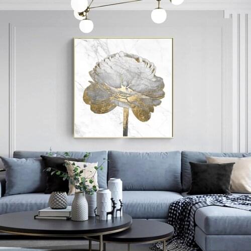 Vintage abstract flowing gold flower wall art Canvas HD Prints Posters Wall Pictures for living room dinner room Entrance decor