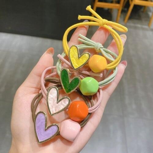 4PCS/Set Sweet Love Heart Hair Bands for Women Geometric Acrylic Beads Ornament Hairbnds Scrunchie Hair Accessories for Girls