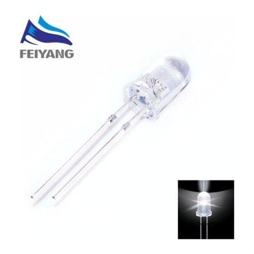 100pcs White LED 5MM White light-emitting diode White turn White Transparents Round DIP led lamp F5 Super Bright