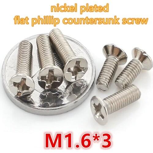 1000pcs m1.6*3 carbon steel with nickel plated phillip cross recessed head mini micro electronic screw machine screw