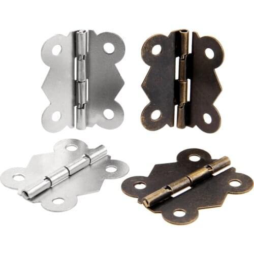 2pcs Hinges 40*34mm Iron White/Antique Bronze 4 hole Iron Decorative screw Vintage Wooden Jewelry Box Cabinet Furniture fittings