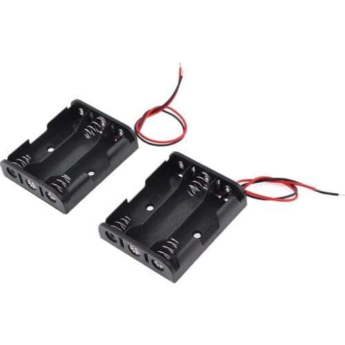 2 Pcs Black Red Cable Plastic 3 x 1.5V AA Batteries Cell Box Holder