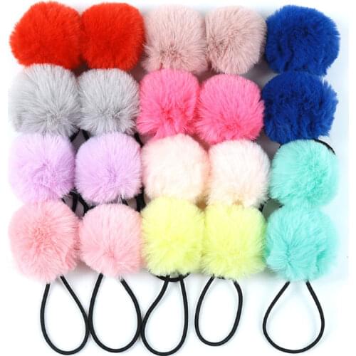 2pcs Ball Elastic Girl Hair Rope Ponytail Holders Hair Ring Kids Hair Rope Elastic Lovely Plush Pompom Hair Tie Ponytail Holder
