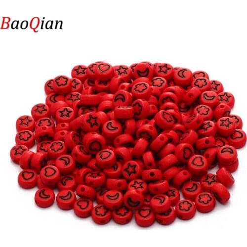 200-500pcs Red Round 4*7mm Flower&Star&Moon&Heart Acrylic Loose Spacer Beads For Jewelry Making DIY Gifts Supplies Wholesale