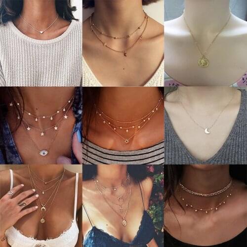 24 Style Bohemian Vintage Necklaces & Pendants for Women Love Heart Moon Multi Layer Chains Chokers Cheap Price Party Jewelry