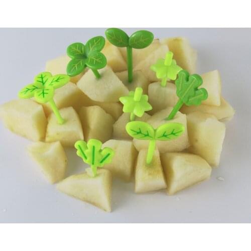 8pcs Fruit Fork Children Toothpick Leaves Plastic Decoration Lunch Box Bento Accessories Small Salad Tiny Fork Mini Cake Picks