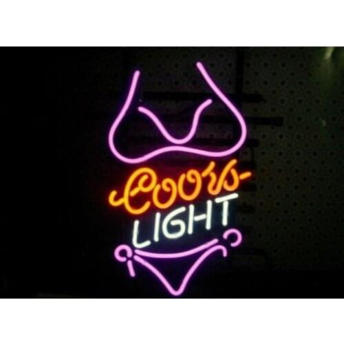 Business Custom NEON SIGN board For Bikini Girl Purple Logo Beer Bar Pub Store Coors Light Tube Club Shop Light Signs 19*15"