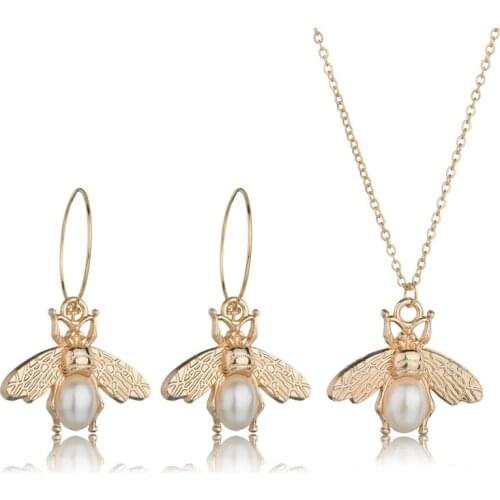 Fashionable elegant sweet exquisite bee bow necklace earrings chain suit female party birthday gift