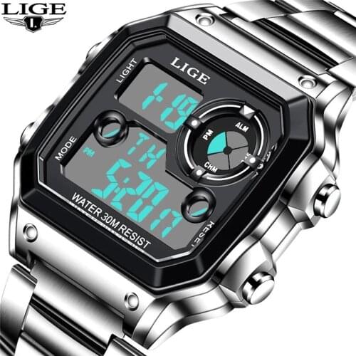 2021 LIGE Top Luxury Brand Fashion Men Digital Watch Sport Watches Waterproof Electronic Wristwatch Mens Shockproof Chronograph