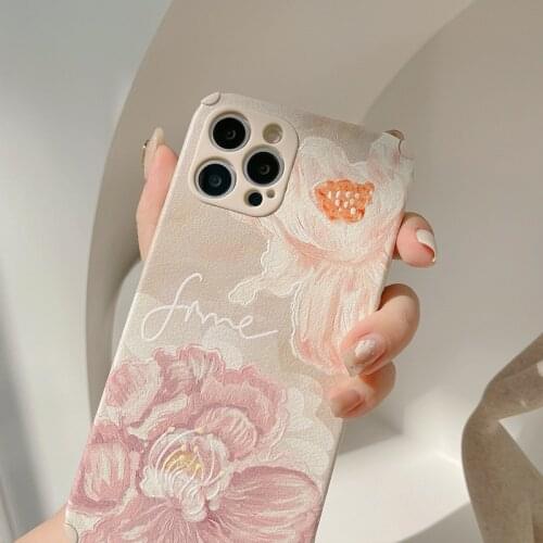 Art Retro Oil Painting Flower Petals Phone Case For iPhone 12 11 Pro Max X Xs Max Xr 7 8 Puls SE 2020 Cases Soft Leather Cover