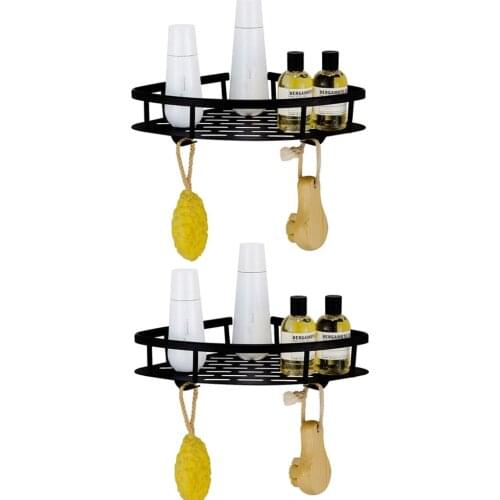 Black Bathroom Triangular Shelves Shower Caddy Wall Mounted Bath 1/2 Layer Shelf with Hook for Shampoo Storage etagere banheiro