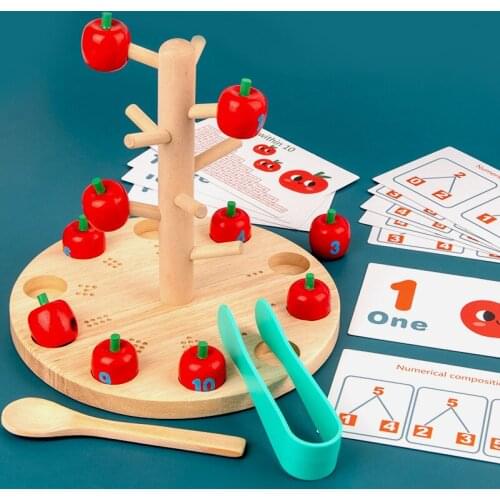 Wooden Montessori Math Toys Fun Picking Apples Add And Subtract Cognitive Games Child Kids Gift Early Educational Toys