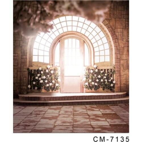 Indoor Wedding Photography Backdrop with Lighting Windows Brick Floor Blooming Flowers Background Wedding Custom Fotografia