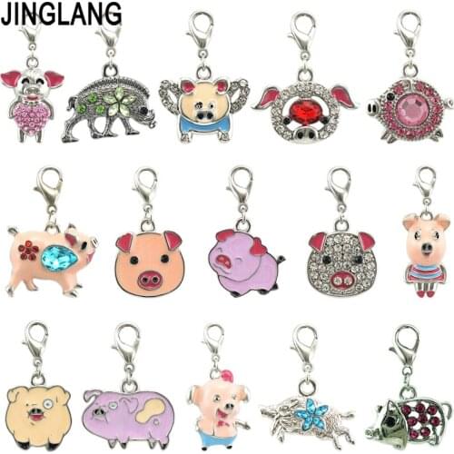 JINGLANG New Alloy Pendant Jewelry Mixed Pig Charms Drop Oil Animal Bracelet Necklace Earring Pendant Ornaments 12pcs