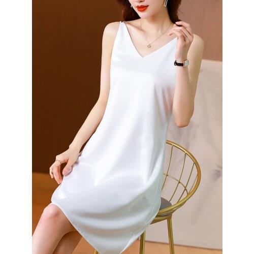 Summer Slim Knee-Length Very Soft Smooth Fashion Woman Dresses elegant High Quality Womens V-neck Dress white dresses