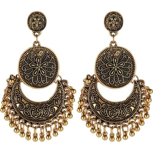 Little Hoops Tassel Round Metalic Vintage Boho Silver Plated Golden Copper Flower Women Dangle Earrings Bohemian Drop Earrings