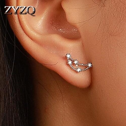 ZYZQ Trendy Twelve Constellations Daith Stud Earrings For Women Piercing Cubic Zirconia Horoscope Tragus Daith Piercing Jewelry