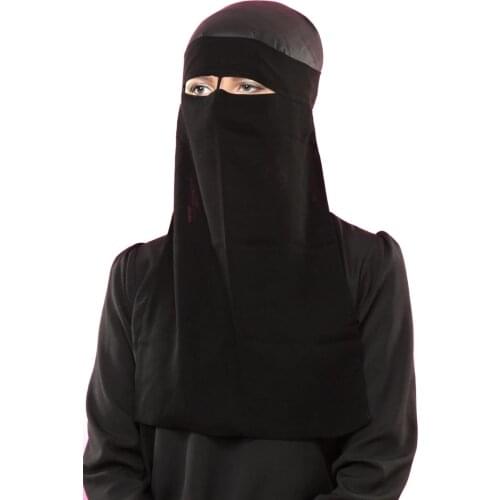 Muslim Bandana Scarf Islamic 1 2 3 layers Niqab Burqa Hijab Cap Veil Headwear Black Face Cover Abaya Style Wrap Head Covering