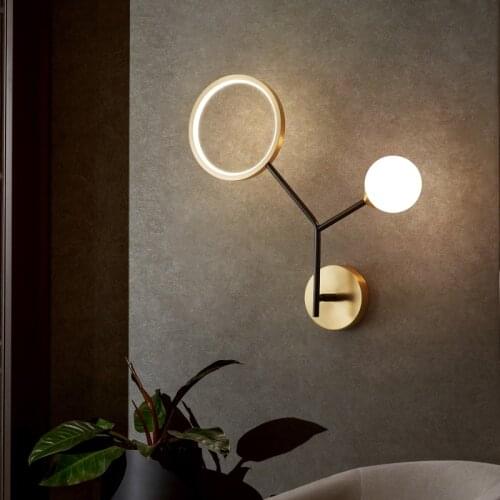 Copper round Nordic Wall Lamp for Bedroom Bedside Aisle Corridor Living Room Light Tree Branch Apartment Stair Sconce Light