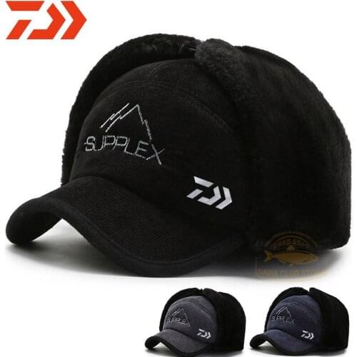 2021 New Winter DAIWA Fishing Cap Mens Winter Outdoor Ski Warm Hat Mountaineering Windproof Ear Cap Fishing Cap