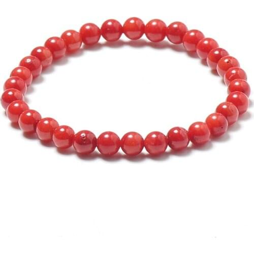 Wholesale of 6mm Red Round Making For Diy Natural Red Coral Bracelets 7.5inch Fit Girls Ladies Gifts H492