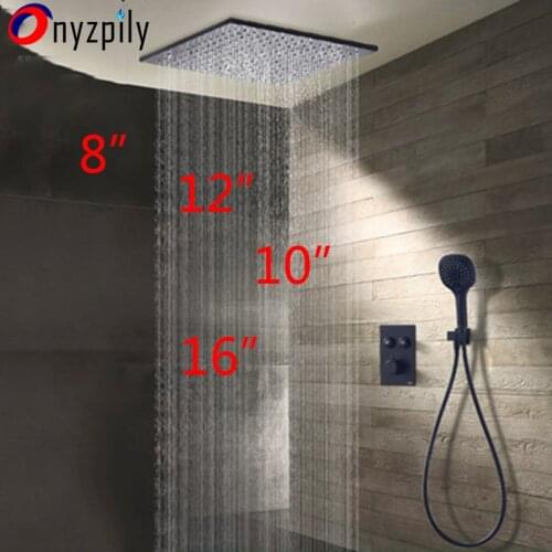 ORB 8"10"12"16" Square Shower Head Wall Mounted SetThermostatic Valve Mixer Tap Massage Jets With Shower Sprayer