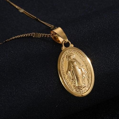 Virgin Mary Pendant Necklace for Women Girls Gold Color Cross Trendy Chain Jewelry