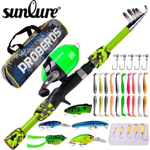 Sunlure Portable Telescopic Fishing Travel Combo 1.2-1.5-1.8m Fishing Rod and Spincast Reel Baits Hooks Full Set for Kids