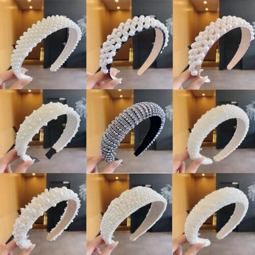 Pearl Headbands for Women Hair Accessories Full Pearl Padded Hair Band Bridal Tiara Wedding Headband