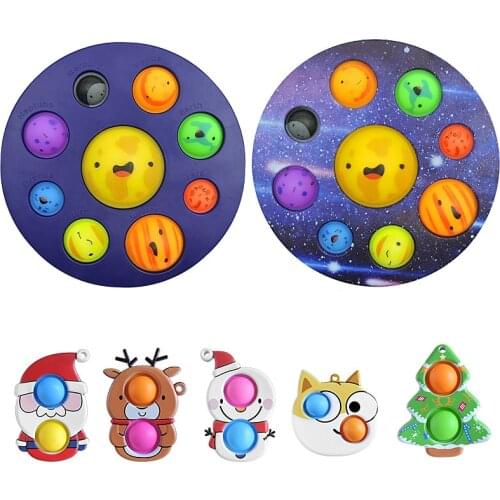 Rainbow Fidget Push Bubble Sensory Toy Planet Finger Stress Reliever Toys Decompression Squishy Fidget Toys Gifts For Children