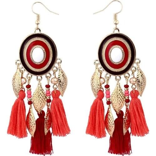 Luxury Gold Leaves Dangle Earrings Big Pendant European Bohemia Long Tassels Fringe Drop Earring Bride Wedding Jewelry