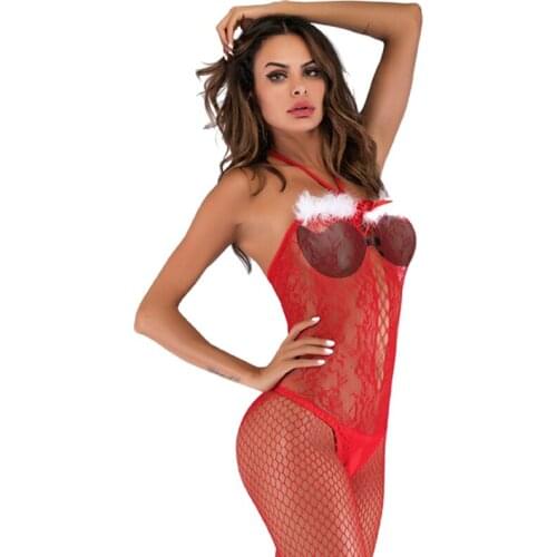 Christmas Lingerie Sexy furry rabbit bodystockings Sleepwear sexy halter costumes NEW Xmas Fancy bonny girl babydoll