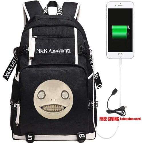 New Game NieR Automata USB Backpack Unisex Travel Shoulder Laptop Bags Cartoon Teens Kids Student School Bags Bookbag