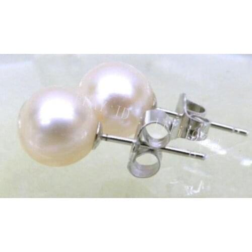 Free shipping TOP PERFECT ROUND 7.5MM AAAA WHITE AKOYA PEARLS EARRING WHITE 925silver
